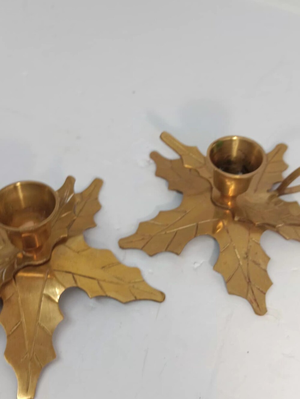 Vtg. Pair Of Brass Holly Candlestick Holders Made In India